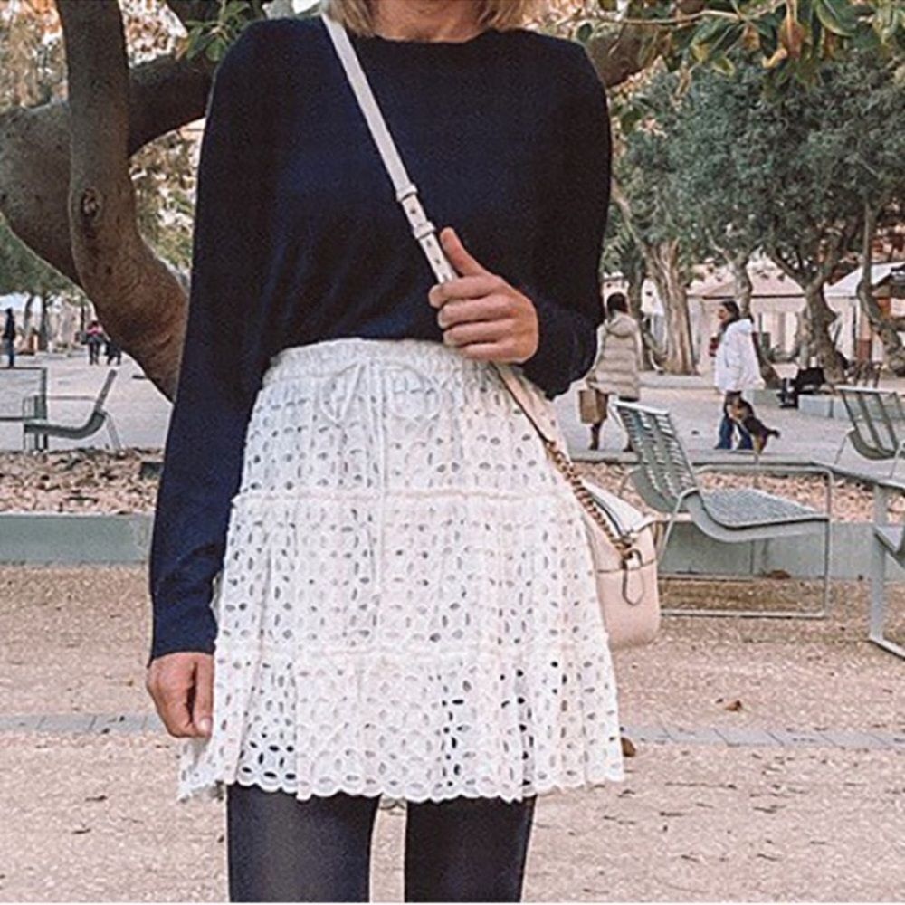 Zara white openwork embroidered ruffle mini skirt - Picture 8 of 9